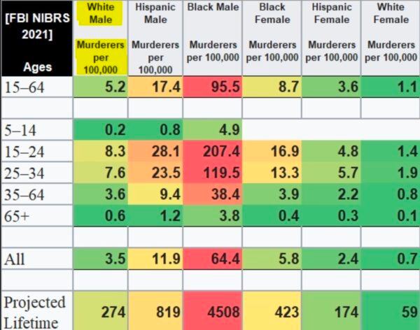 LaurenWitzkeDE's tweet photo. White men are much less likely to murder than black women. This is an insane state. Black men are nearly 20x more likely to commit murder than White men. White females are the least likely to commit murder. https://t.co/yPWjxkRbeG