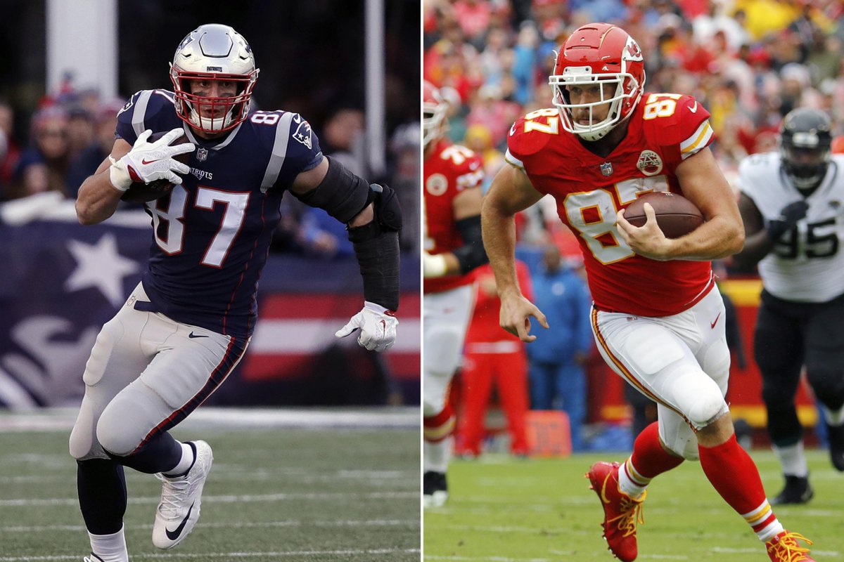KCSportsNetwork's tweet photo. Career Postseason stats: Kelce/Gronkowski:

Yards per game:
  - Kelce (86.0)
  - Gronkowski (63.1)

Total yards:
  - Kelce (1,548)
  - Gronkowski (1,389)

Touchdowns
  - Kelce (16)
  - Gronkowski (15)

Games played:
  - Kelce (18)
  - Gronkowski (22) https://t.co/LLBcgcBbGB
