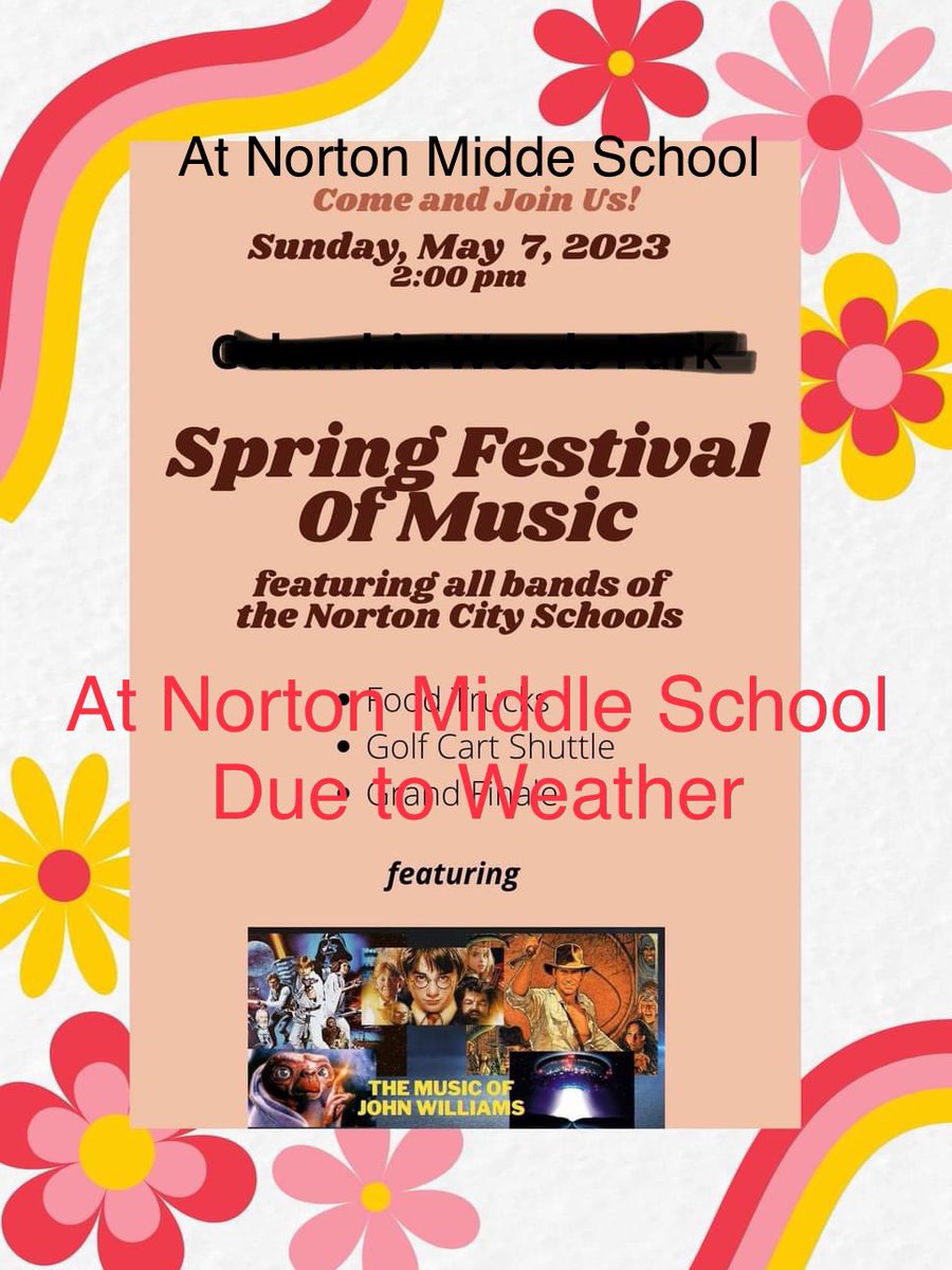 NortonBands's tweet photo. Change of venue due to weather!
All times and details remain the same.
Join us at Norton Middle School Gym! https://t.co/2xLdECMItT