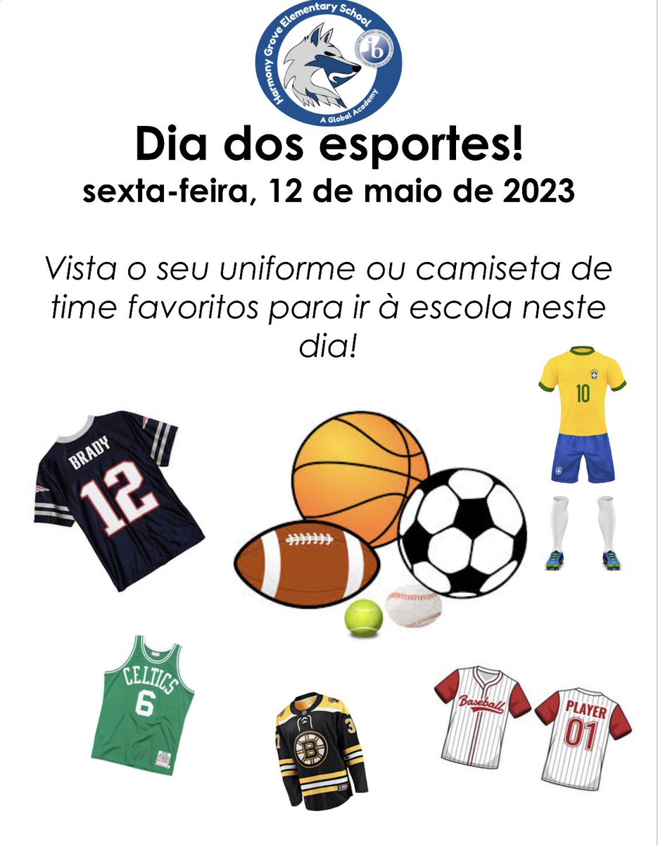 HarmonyGroveFPS's tweet photo. Next Friday May 12th is Sports Day at Harmony Grove School! Wear your favorite sports outfit! ⚽️🏀🏈⚾️🥎🎾🏐 https://t.co/oJ6hzrHmmK