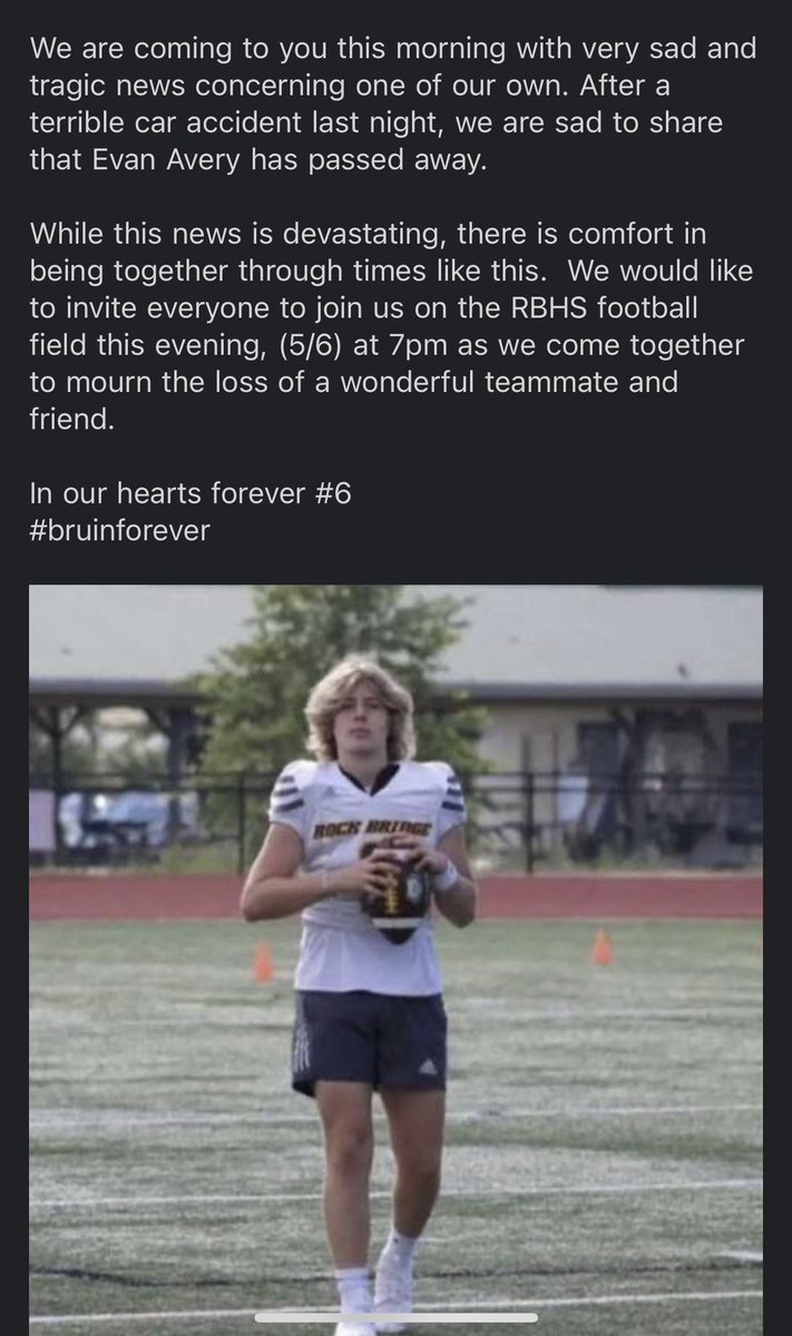 Coach_Perkins's tweet photo. Vigil tonight at the field at 7 pm for Evan. https://t.co/0a4Ilhffgy