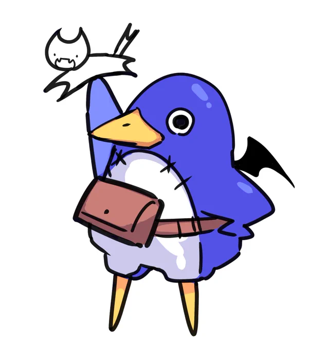 really didnt expect to get asked to draw a prinny from memory but... heres a prinny holding crunge from memory drawn for my friend reno, dood!