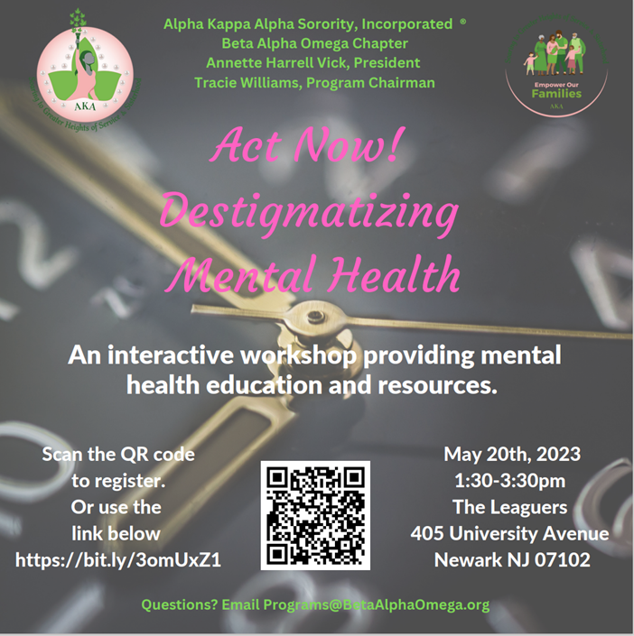 BAQ1934NJ's tweet photo. May is Mental Health Awareness Month! Join Beta Alpha Omega as we work to remove the stigmas surrounding mental health. Participate in this workshop designed to provide you with tools and resources to address mental health concerns. Please register if you plan to participate. https://t.co/gCXfHRVP8N