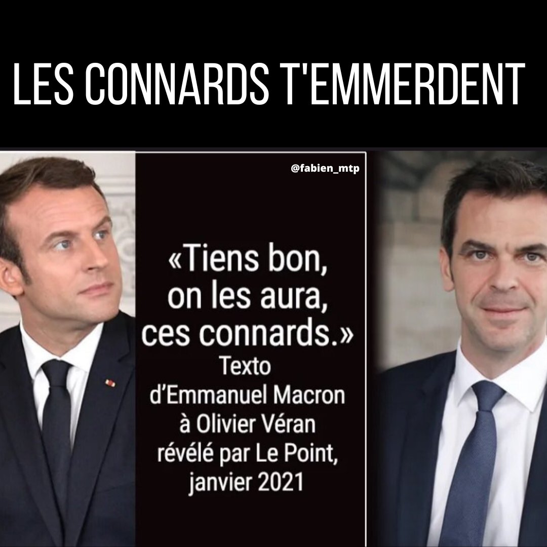 Emmanuel Macron pourrait donc traiter les Français de connards, dire qu'il emmerde les non-vaccinés, et nous devrions le respecter sous peine de devoir faire un stage de citoyenneté ? 

✔️ #MacronOnTemmerde 
✔️ RT +++