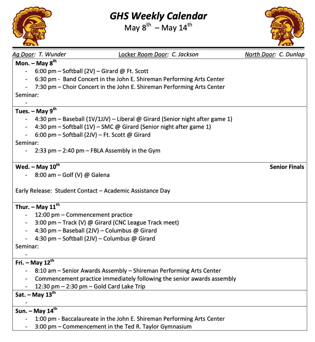 #248GHS  <a href="/GirardTrojans/">Girard Athletics</a> 
Weekly Calendar