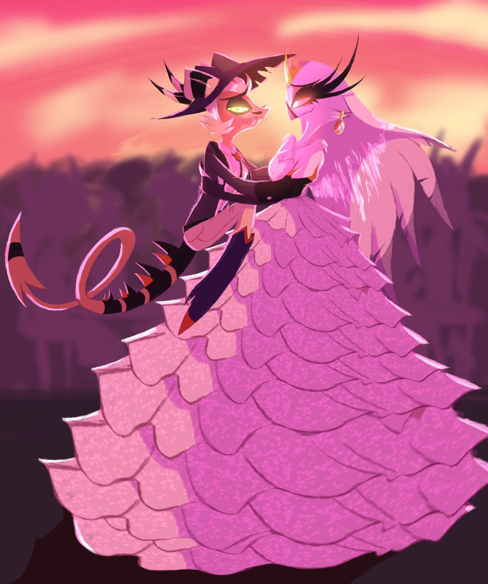 GoetiaStan's tweet photo. Wedding dance~ What song would they dance to? 🦢❤️🐍
Commission masterfully done by @_cosmicbrownee_ 
#HelluvaBoss #HelluvaBossFanart #HelluvaBossStella #HelluvaBossStriker #Strella https://t.co/CfKbabhEKk