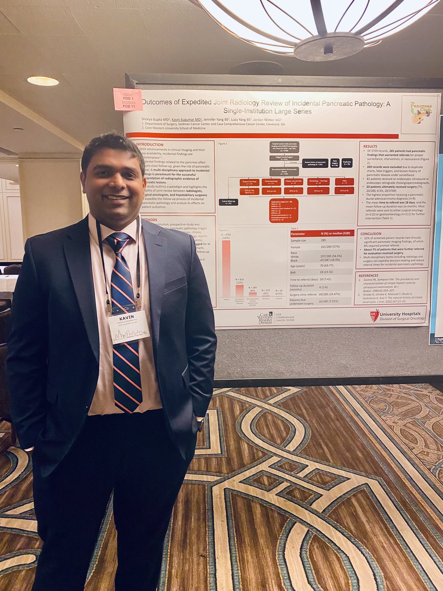 KavinSugumar's tweet photo. Honored and grateful to receive the “Poster of distinction” at #PanClub23 @PancreasClub for our work on Expedited Radiology Review of Incidental Pancreatic Pathology @shreyaguptaMD @JordanMWinterMD @winterlab8 @UHSurgOncology https://t.co/vs1jGajq7n