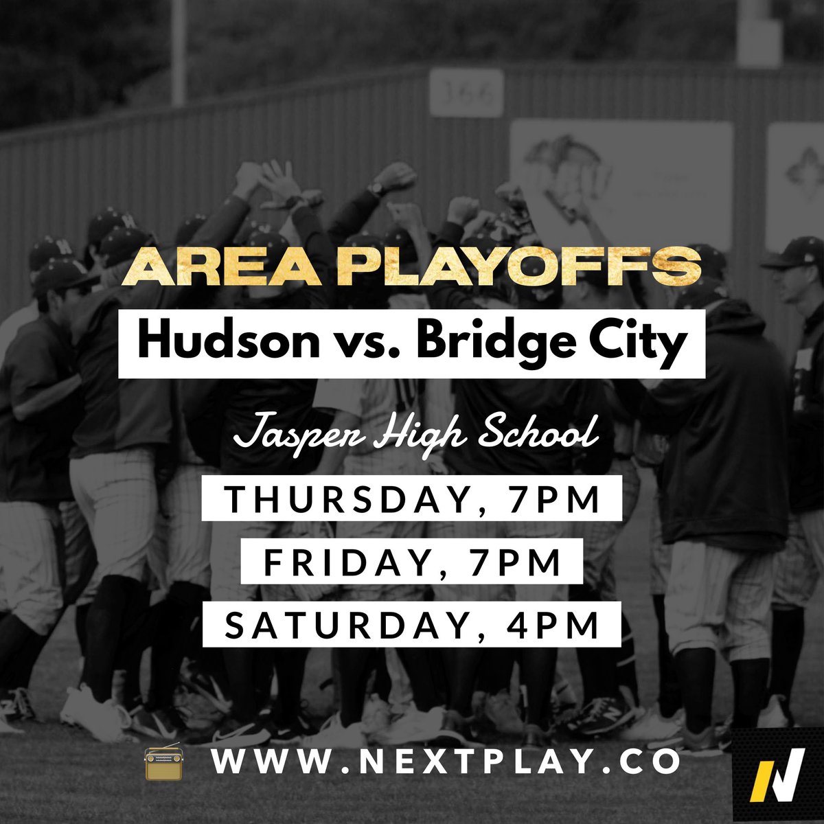 NextPlaySports's tweet photo. Area Playoff Information for the Hornets is here!
All games will be broadcasted at https://t.co/tKD1ZIITJq 

🆚 Hudson vs. Bridge City
📍Jasper High School 
1️⃣ Thursday, May 11, 7:00pm
2️⃣ Friday, May 12, 7:00pm
3️⃣ Saturday, May 13, 4:00pm (if needed) https://t.co/XaLkpfsPxF