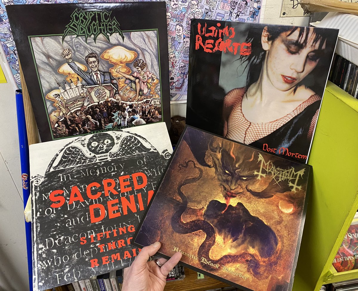 NormalsBooks's tweet photo. #CrypticSlaughter (with insert), #UltimoResorte #Mayhem #SacredDenial #Baltimorerecordstores https://t.co/rG8zfz3Slm