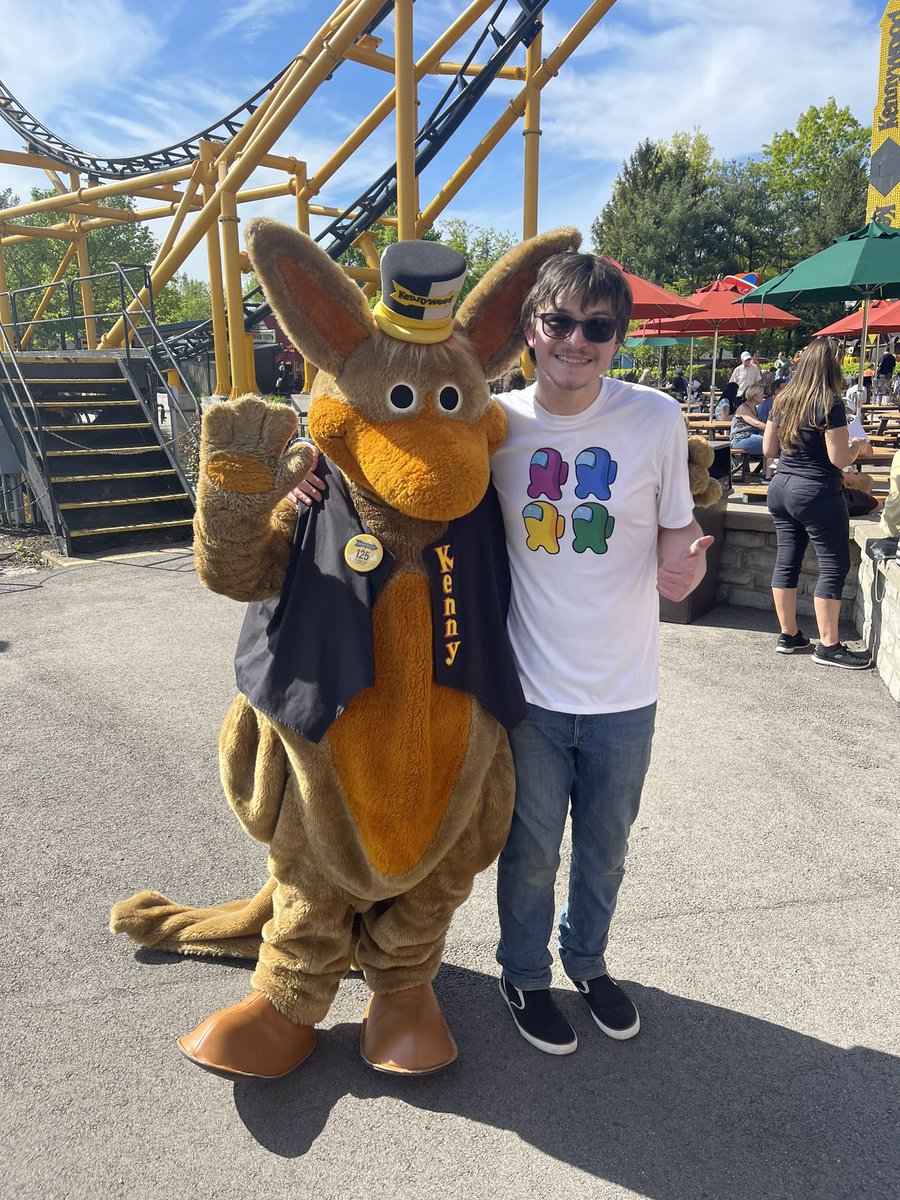 I went to Kennywood today on May 6, 2023 for the 125th Anniversary of Kennywood. Also, Kenny The Kangaroo likes Among Us, including my shirt that I made. #125thanniversary #kennywood #kennywoodpark #kennywood125