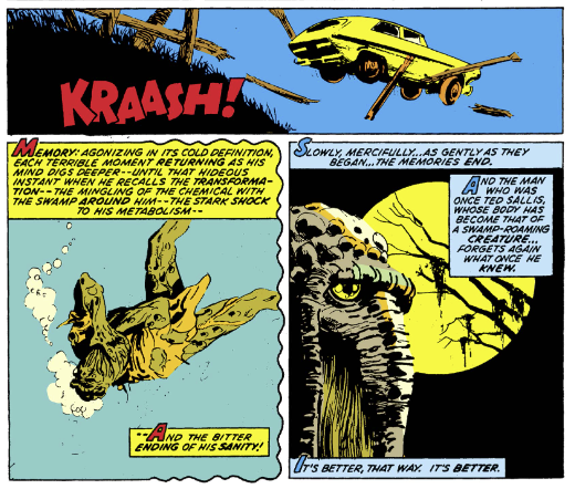 MarvelADay's tweet photo. #MarvelADay #Fear10 Fleeing the bad guys Ted Sallis drives his car into the swamp where the super soldier formula mixes with the muck to make Man-Thing! - mcm https://t.co/FnTRD0BWr4
