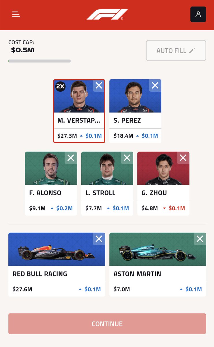 I'm sticking with Zhou... I think... I'm massively overthinking this 😬 I might just walk away from my phone because I thought it was a choice between Zhou and Yuki, but I can't stop thinking about Alex! 😱 #TeamSelection 🏆 #F1Fantasy 🏁 #MiamiGP 🇺🇲