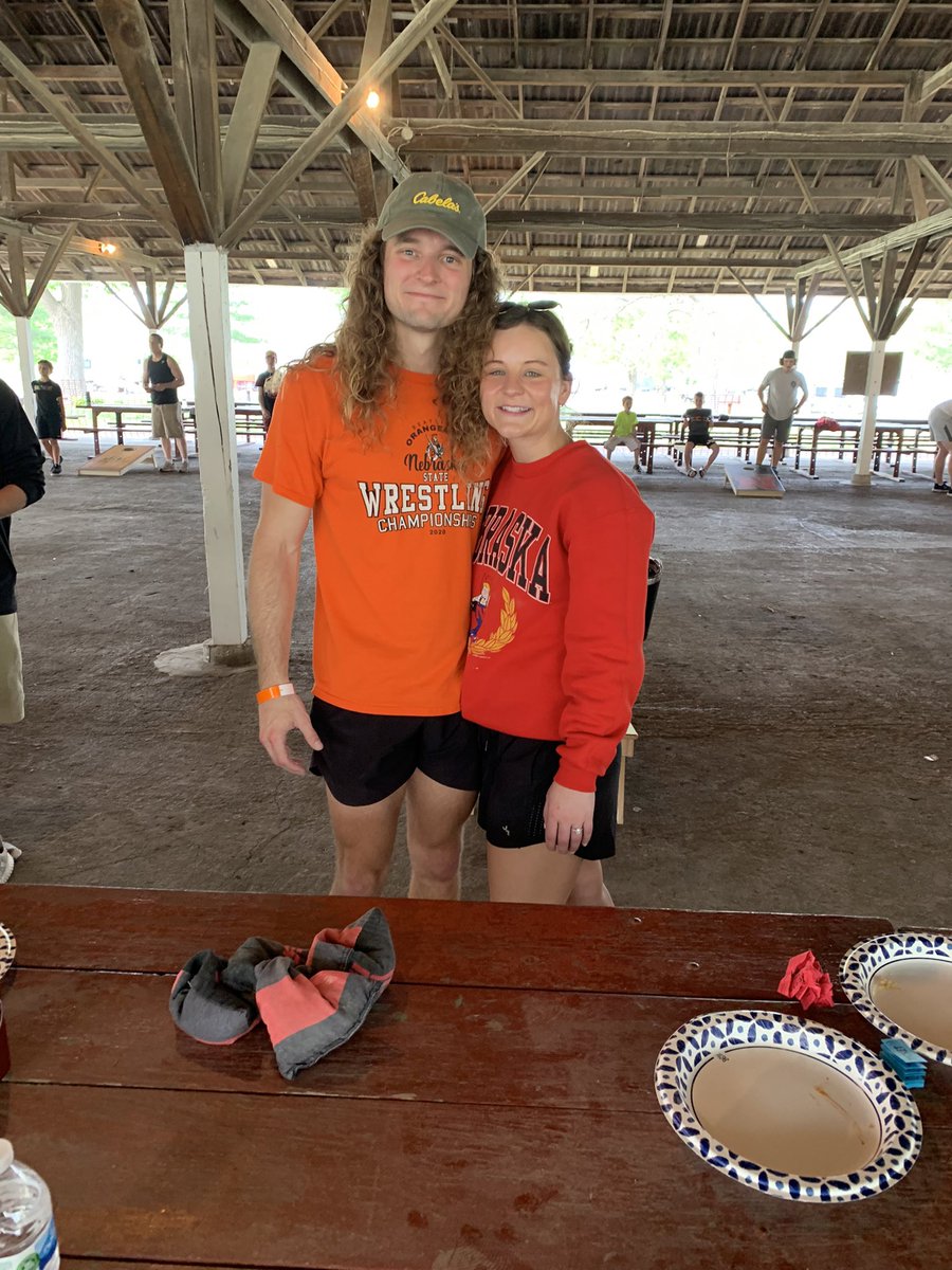 BEAwrestling's tweet photo. Coach @TheCaleKaiser  out carrying his team  in the fundraiser corn hole tournament for the Club. They are still alive at 1-1 #BWC #orangmenpride https://t.co/yga4k3tiK4