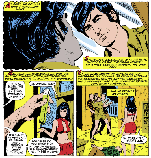 MarvelADay's tweet photo. #MarvelADay #Fear10 We get a nice quick recap of Manny’s origin. Ted Sallis creates a super soldier formula only to be betrayed by his hot girlfriend. - mcm https://t.co/ZV25sL4V6N