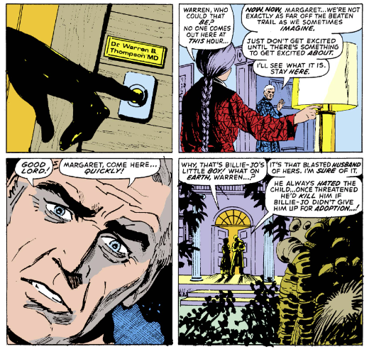 MarvelADay's tweet photo. #MarvelADay #Fear10 Manny somehow knows to take the baby to a nearby doctor’s house. The doc even knows whose baby it is. And now Man-Thing knows. And he knows where the dude lives, or he just somehow shows up there. I dunno. “Swamp-Sense” maybe? - mcm https://t.co/1iFRs3pT5z