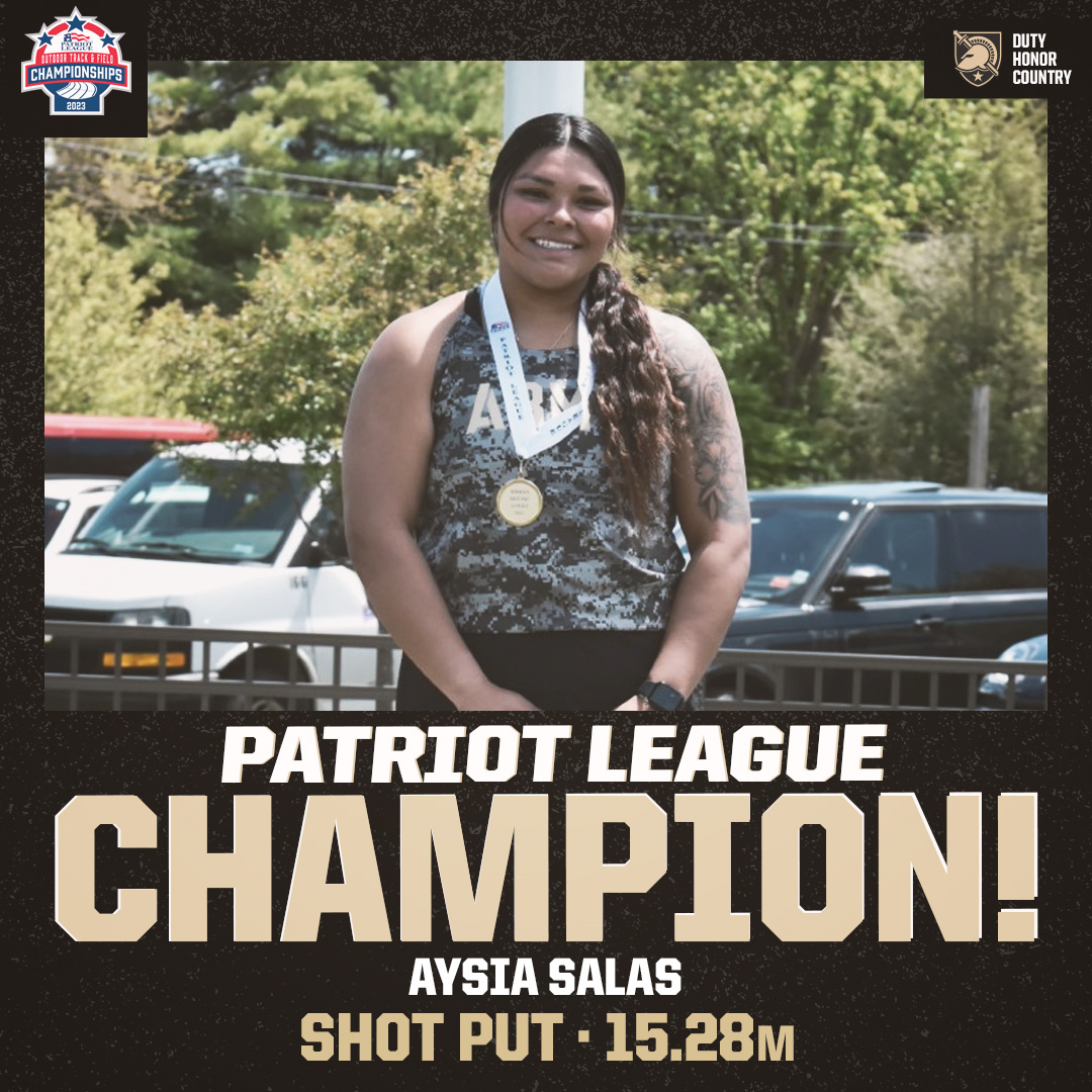 ArmyWP_TrackXC's tweet photo. Aysia Salas is your Patriot League Champion in the shot put! She paced with the field with a distance of 15.28m!

#GoArmy https://t.co/Zt80SO94Uf