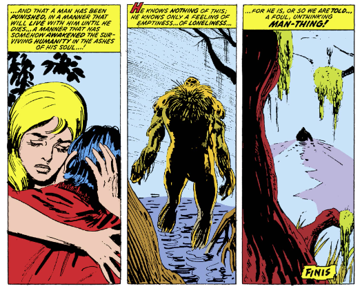 MarvelADay's tweet photo. #MarvelADay #Fear10. With justice properly meted out Man-Thing returns to the swamp to wait patiently for Steve Gerber I presume. - mcm https://t.co/Po0cOEAO0g