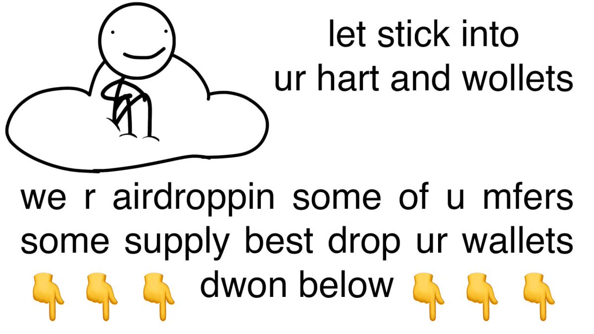 The $STICK King wishes to share some of its riches to grow more Stick Men and give back to the community if you wish to be considered here's what u need to do:

Drop your wallet 👇
Like ❤️ RT 🔁 Follow 
Join tg: t.me/stickmanportal

Time: 69h 420mn
Good luck 🫡