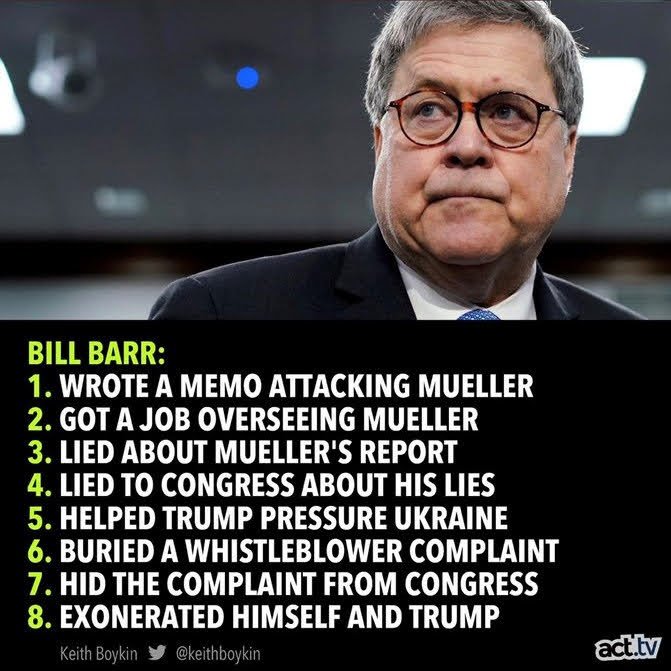 Bill Barr's silence about the seditious conspiracy brewing, represented a betrayal of his Oath of Office to uphold the Constitution and defend the rule of law.  Barr's breach of his oath of office is unacceptable. We, the people demand that he be held accountable for his actions.