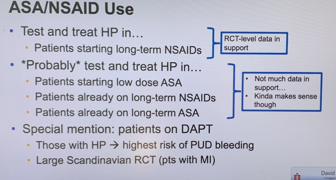 Clinical Pearl of the Day # 3 from Lankenau GR with @gbsaff from @UCRGastro : ASA/NSAID use and Helicobacter Pylori @BrownJHM @thecurbsiders  @COREIMpodcast @TempleGastro @RomyChamoun @DrCindyCooper