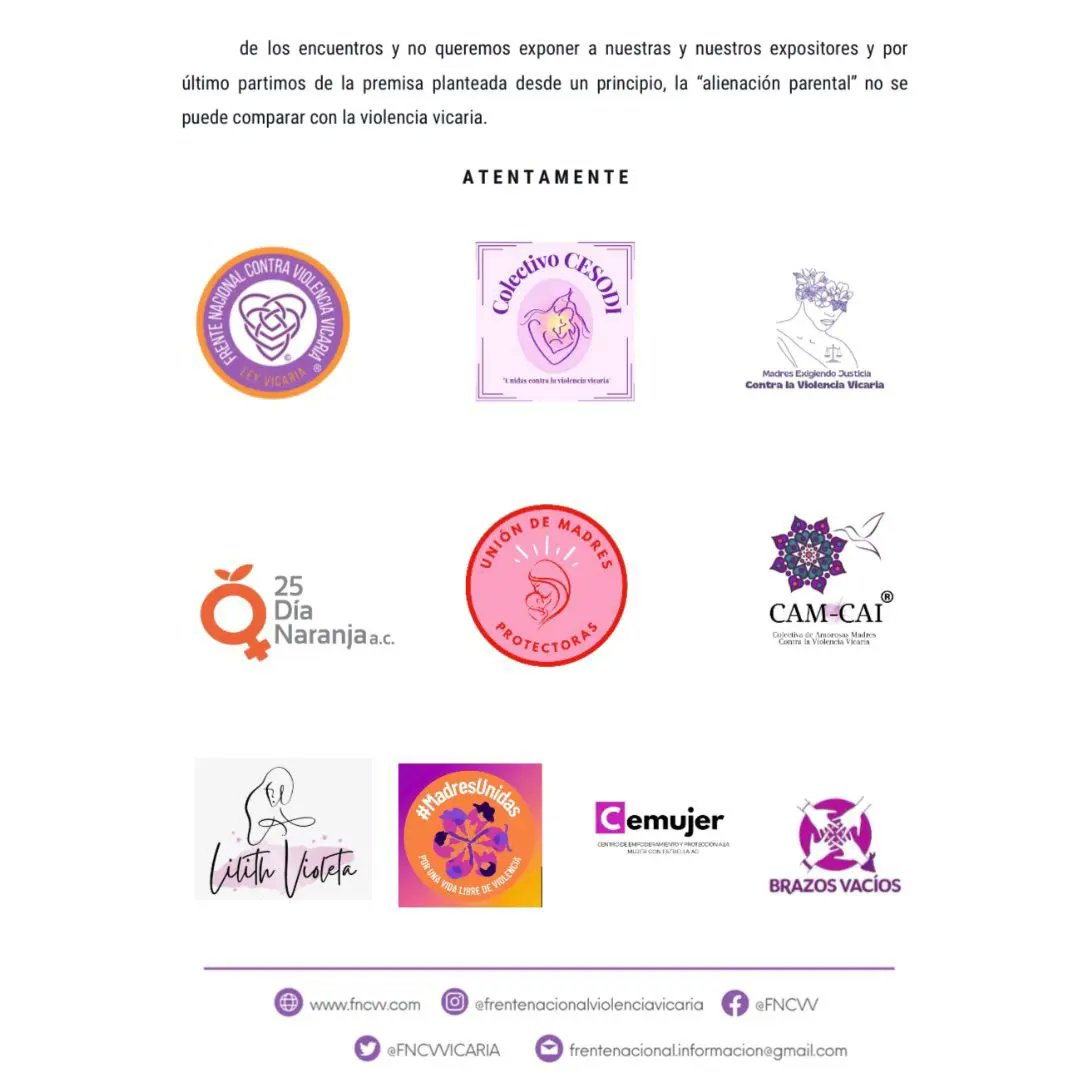 Compartimos este comunicado acerca de la decisión de retirarnos de las Mesas de Diálogo: La conversación pendiente en México: alienación parental y violencia vicaria organizado por la <a href="/CNDH/">CNDH en México</a>
Comunicado conjunto de la Unión de Madres de América Latina