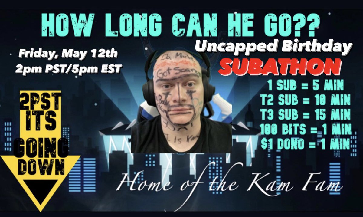 Kamorah_Twitch's tweet photo. THE UNCAPPED BIRTHDAY SUBATHON IS LESS THAN A WEEK AWAY! Friday, May 12th- the chaos begins! 2pm PST/5pm EST. Bits, subs, donos and sounds ALL extend the stream! Sleep scares will be available! #subathon #twitch #birthday #uncappedsubathon https://t.co/E03akddijT