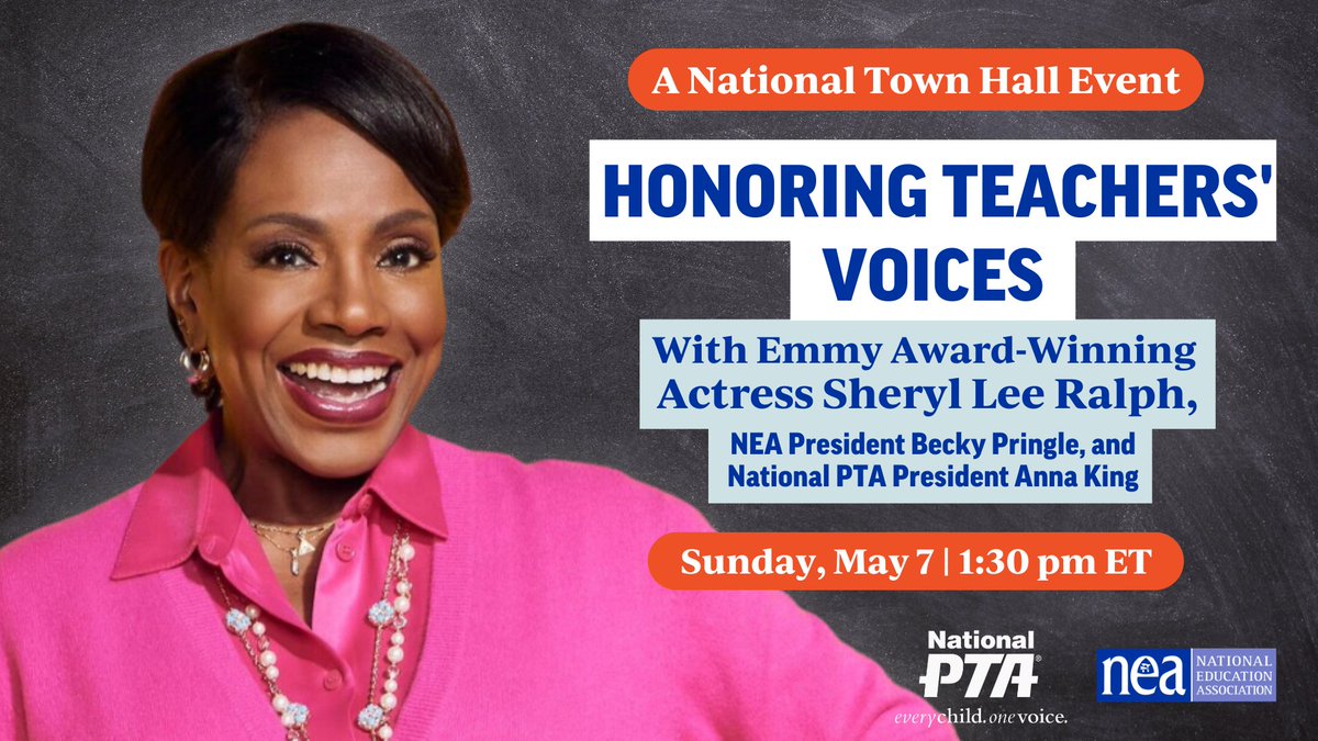 LIVE TOWN HALL ⭐️ Join <a href="/NPTAPresident/">Yvonne Johnson</a> <a href="/AnnaKing87/">Anna King</a>, <a href="/NEAToday/">NEA</a>, and Emmy Award-winning actress <a href="/thesherylralph/">sheryl lee ralph</a> on May 7th at 1:30 pm ET to discuss the future of our schools &amp; the solutions our communities need to ensure every student succeeds. Register: bit.ly/41Y9gYW