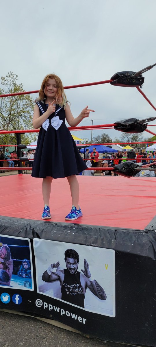 Aourai's tweet photo. @foleyispod Got my kiddo to do the Bang Bang at a wrestling event in Ferndale. We're a Foley Is Go0d house here! https://t.co/5SIIYFHJkc