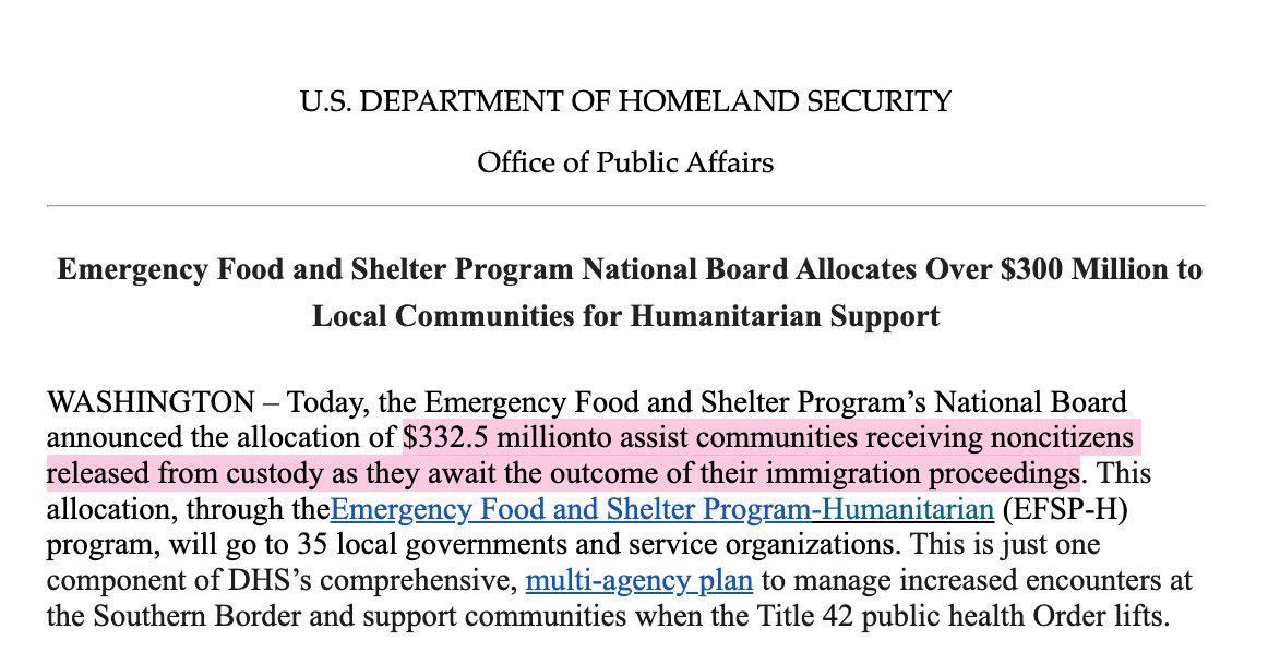 PKikos's tweet photo. ICYMI-Just one week prior to Title 42โs termination, DHS and Fema announced that they will give $332,500,000 to Left-Wing Nonprofits to help get illegal immigrants settled.
#InvasionAtTheBorder https://t.co/idjDHyI5yG