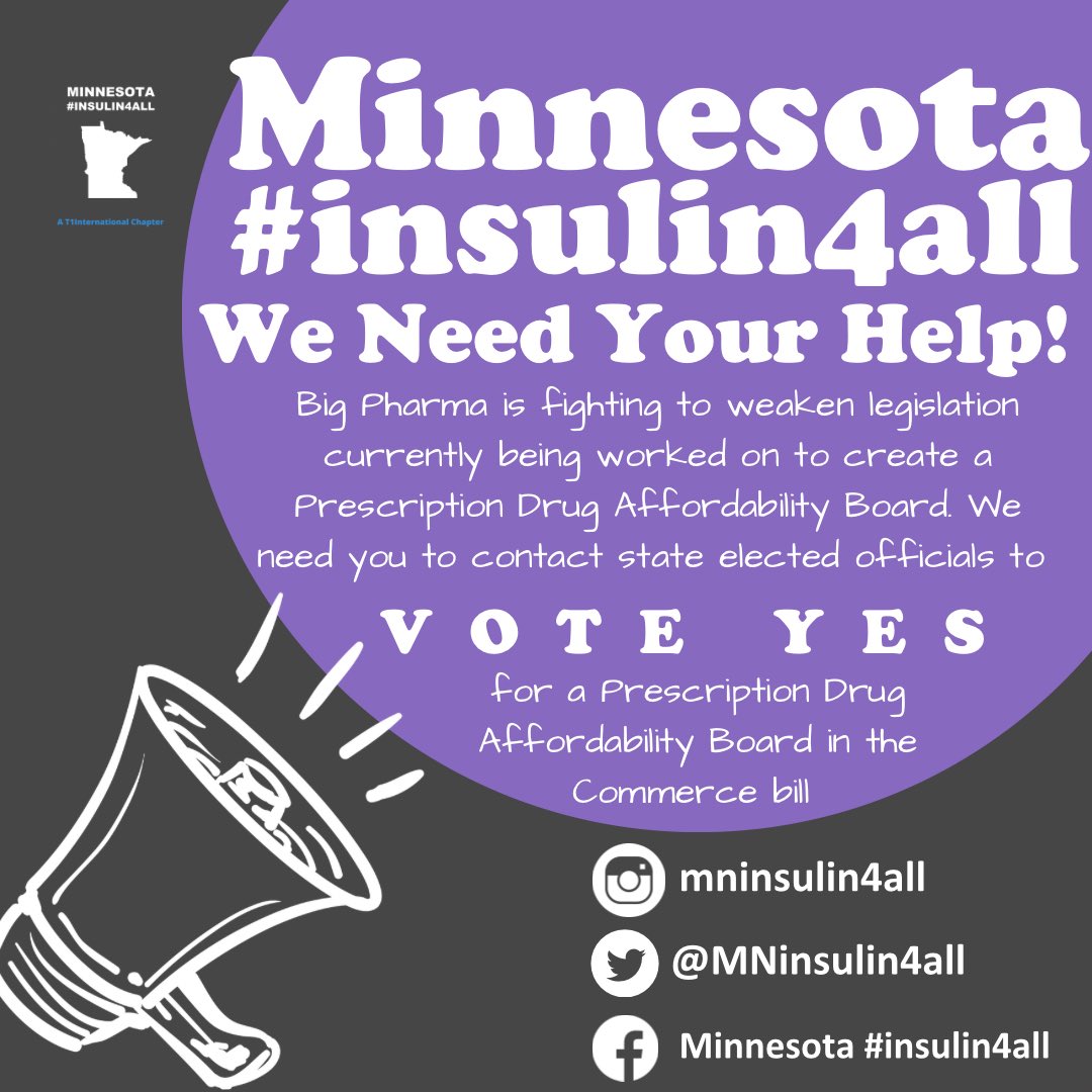 Time in this legislative session is running out and we need your help! We need your help contacting state legislators asking them to VOTE YES for the PDAB! Head over to our Instagram page for more info! #insulin4all #mninsulin4all #mnleg