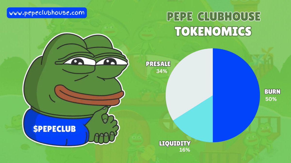 PepeClubhouse's tweet photo. 🚀🔥🌕 Our tokenomics are designed for success!

💰📈 50% of the supply will be burned, ensuring scarcity and increasing value 

🤑🔥 No team tokens means everyone is in the same rocket ship 🚀

👨‍🚀👩‍🚀 Join us on our journey to the moon 🌕🚀💫 $PEPE #tokenomics #burn #PEPECLUB https://t.co/wewxxWUjDB