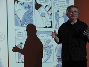 RainTaxiReview's tweet image. We’re celebrating 25 years with 25 days of Rain Taxi history! #RainTaxi25

21/25: Rain Taxi has long championed comics in our magazine &amp;amp; reading series—in 2015, @scottmccloud filled the room; that same year, RT editor Eric Lorberer interviewed Charles Burns live at @AutopticFest!