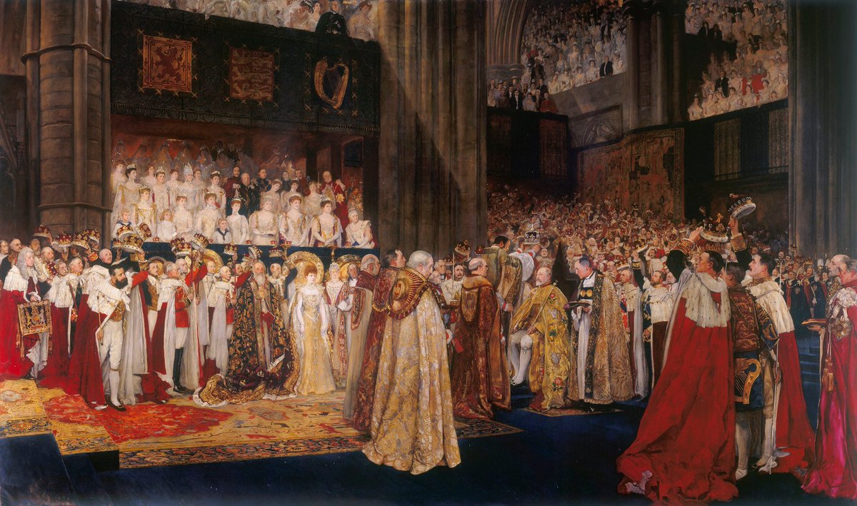 matilda_katz's tweet photo. Reminded today of this astonishing feat of mastery by Edwin Austin Abbey (American 1852 – 1911): "The Coronation of King Edward VII".
Fun fact: The King asked John Singer Sargent to paint the coronation, but Sargent felt unfit for the task and declined! https://t.co/WvUWviyaKb