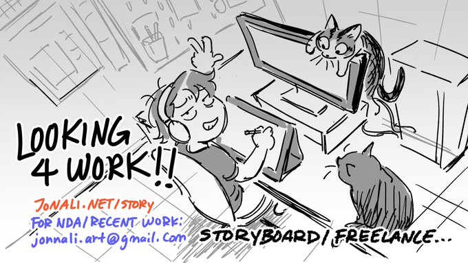 hi i am looking for work soon...i mainly do animation storyboards but if you think i can do anything else still Hit Me Up!! mostly looking for short term contracts or revision work. i currently board at titmouse for an unannounced project for apple TV. (rt 🫶) links below!