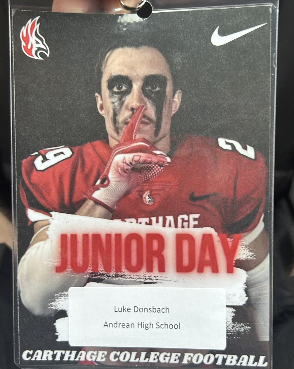 LukeDonsbach4's tweet photo. Beyond blessed to have had the opportunity to visit Carthage College, loved the campus and the staff. I can’t wait to be back! @Carthage_FB @JacobIodence @CoachWillis954 @FootballAndrean @CoachCDietz @PrepRedzoneIN https://t.co/HnOzh4GYGb