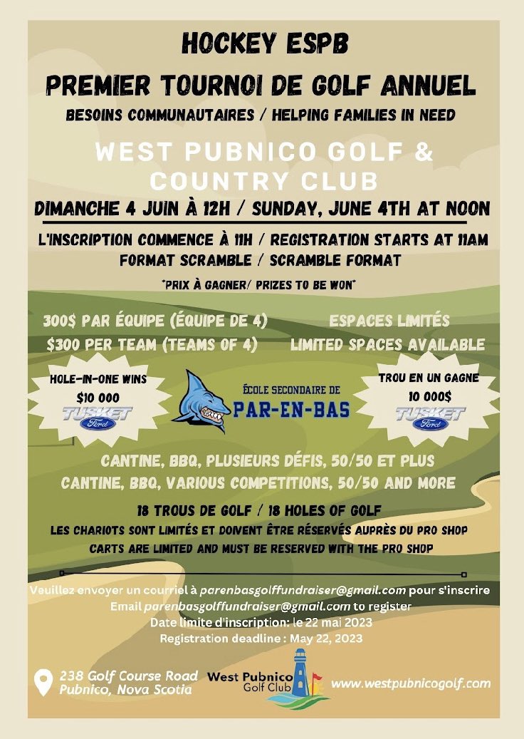 First annual Golf Scramble Fundraiser! Register your team of 4  ASAP as spots are limited!