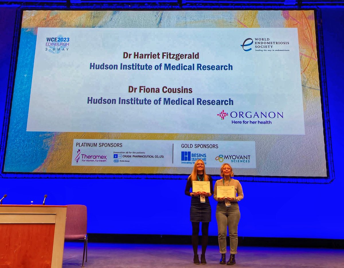 Congratulations to Harriet @hcfitzgerald22 and @Fi_Cousins for being Highly Commended in The Best Oral Presentation from an Early Career Researcher Category (top 3) at #WCE2023 @RitchieCentre @Hudson_Research