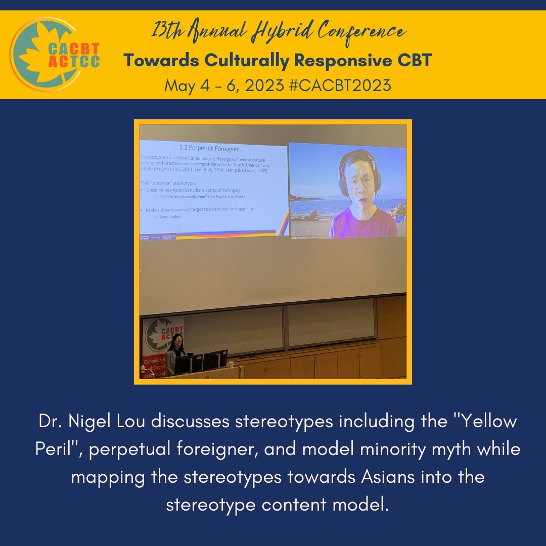 Dr. Nigel Lou shares with our audience at #CACBT2023 the history and rise of anti-Asian #Racism in Canada alongside how stigma generalization from the #pandemic continues to impact the experiences of Asian Canadians.