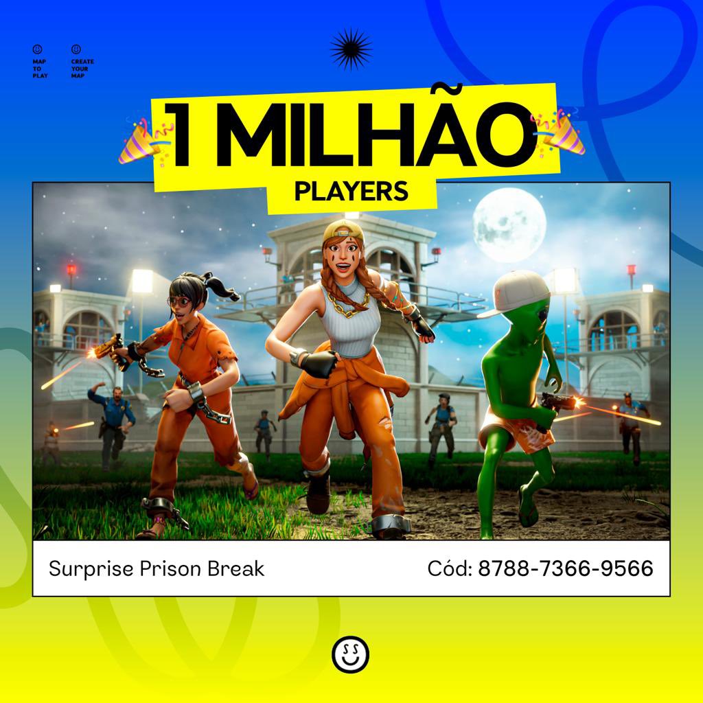 surpriseugc's tweet photo. O nosso novo mapa Surprise Prison Break chegou a 1 milhão de players em menos de duas semanas! Mais uma conquista para a Surprise, valeu galera 🫶👊
⛓️ SURPRISE PRISON BREAK⛓️
🔒 CÓDIGO: 8788-7366-9566
#FortniteMap #FortniteBR #SurprisePrisonBreak #ModoCriativo #MapasFortnite https://t.co/eODBumYew9