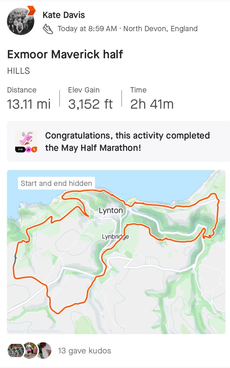 katedavis1706's tweet photo. A breath of fresh air on Exmoor with @MaverickRace After weeks of injury and work madness decided to do the half instead of full marathon. One word, hills. But had a blast and spent the day with a lot of super stars #trailrunning #running https://t.co/vWmbITlnFl