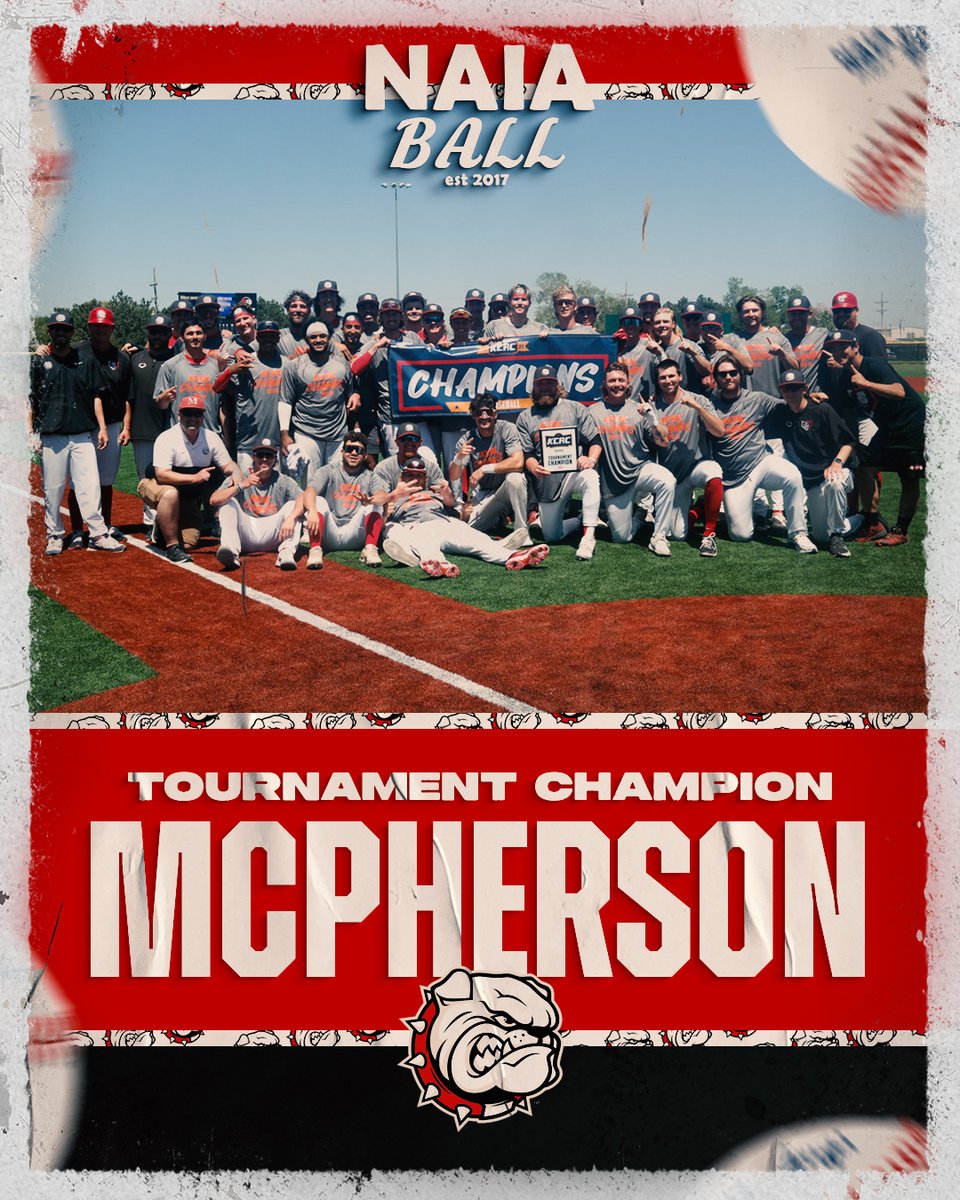 NAIA Ball (@naiaball) on Twitter photo 🚨 McPherson (35-14) sweeps through the KCAC Tournament taking down the regular season champions Kansas Wesleyan 6-5 in 11 innings. The Bulldogs capture their first KCAC Tournament Championship in program history & punch their ticket to the Opening Round. #NAIABall <a href="/McPhersonBSB/">McPherson Baseball</a> 🚨 McPherson (35-14) sweeps through the KCAC Tournament taking down the regular season champions Kansas Wesleyan 6-5 in 11 innings. The Bulldogs capture their first KCAC Tournament Championship in program history & punch their ticket to the Opening Round. #NAIABall <a href="/McPhersonBSB/">McPherson Baseball</a>
