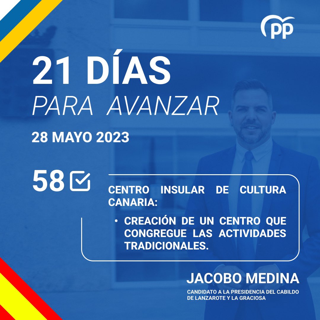 jacobo_medina's tweet photo. 🔵 Propuesta número 58 🔵🔵

Centro Insular de Cultura Canaria: 

▫️Creación de un centro que congregue las actividades tradicionales ✅

#JacoboMedina2023 

Lanzarote y La Graciosa
Elige Avanzar 

#PolíticaLanzarote #LanzarotePolítica #EleccionesLanzarote #EleccionesCanarias https://t.co/zlwla20aIl