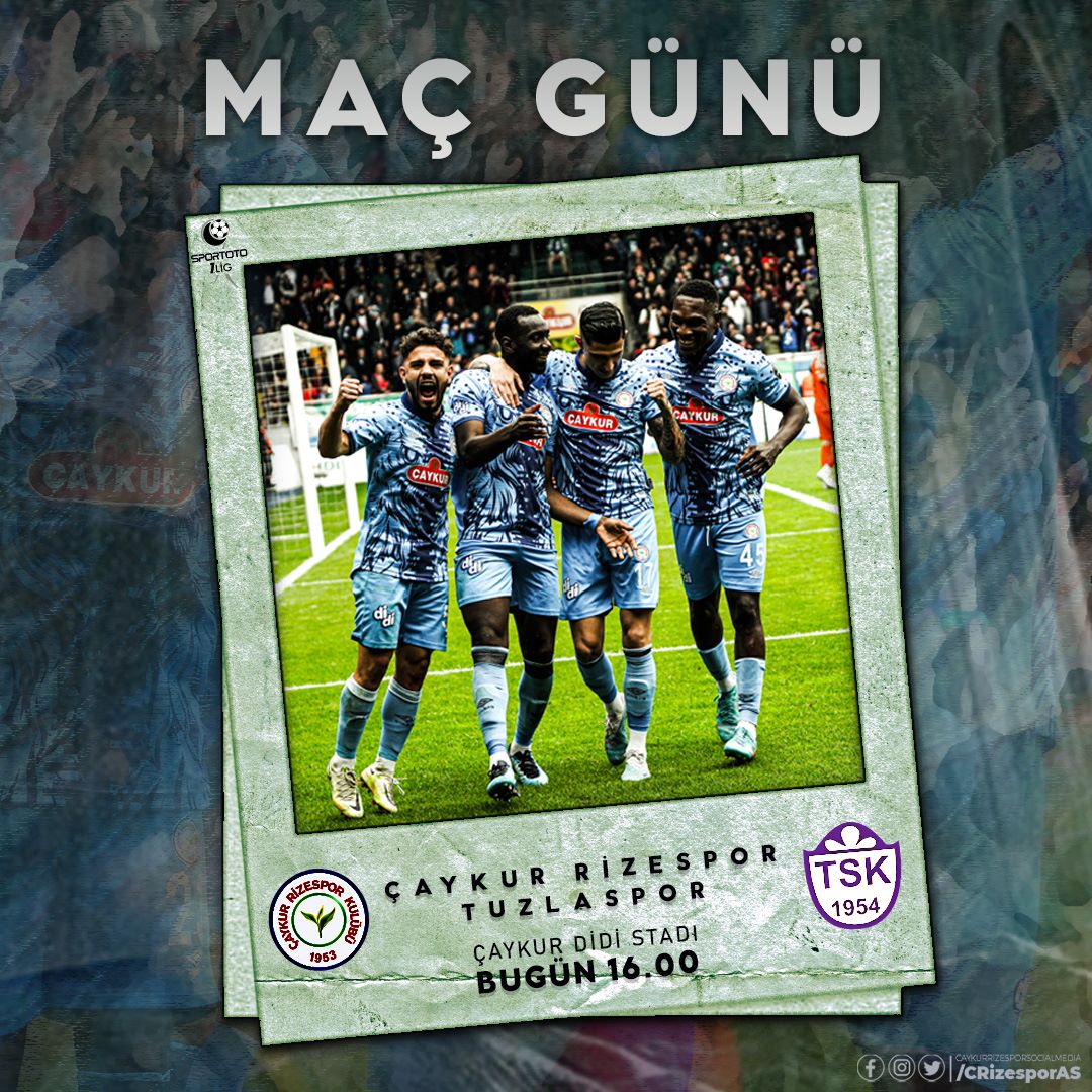 #️⃣: #BugünGünlerdenRizespor 
#RİZEvTUZLA

🏆: Spor Toto 1. Lig  2022-2023 Sezonu
🗓: 36/38
🆚: Tuzlaspor
⌚: 16.00
🛎: Burak Pakkan
🏟: Çaykur Didi Stadı

📲: #YeşilMaviSevda
——📍Rize |🌥 15