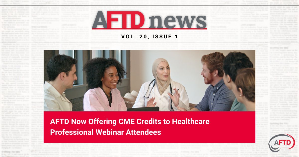 As part of an ongoing organizational effort to provide vital FTD education, AFTD is now offering CME credits to healthcare professional webinar attendees. 

👉 Read the full article in the AFTD Spring Newsletter at bit.ly/3V6ghVj