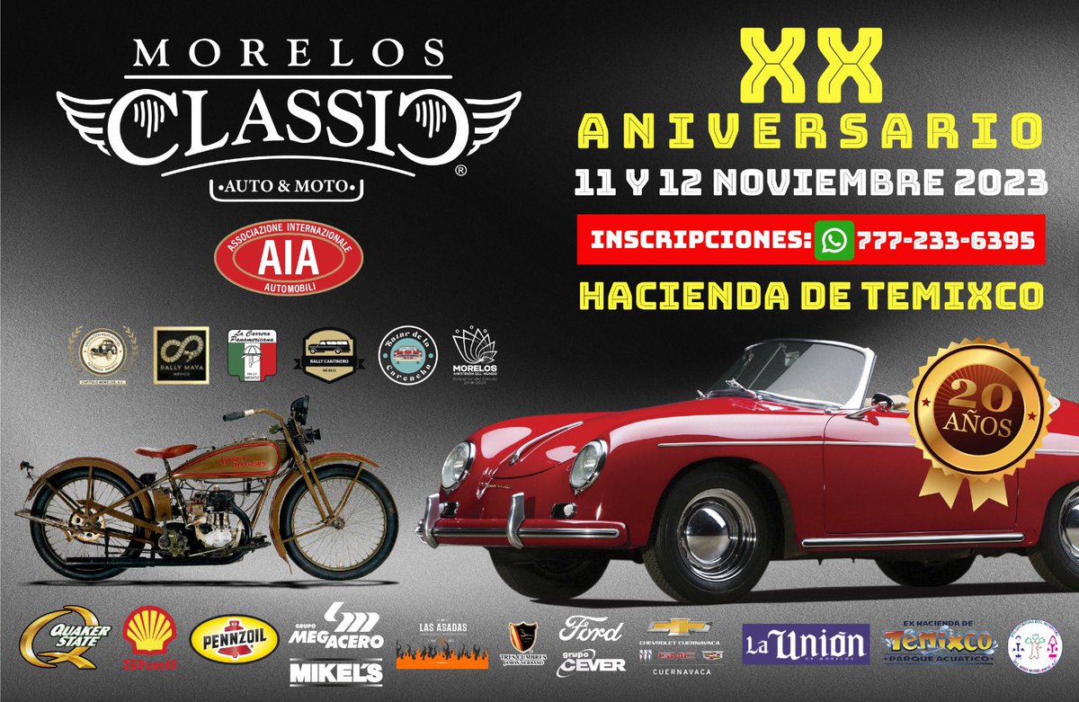 Morelosclassic's tweet photo. Quieres ser parte del mejor evento de #autosclasicos de #mexico  #morelosclassicshow en su XX aniversario?
Te informamos que ya puedes inscribir tu #auto o #moto https://t.co/yDnlVnsaJR