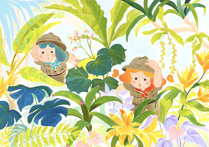 植物園の絵を3枚描きました。アクリルガッシュです