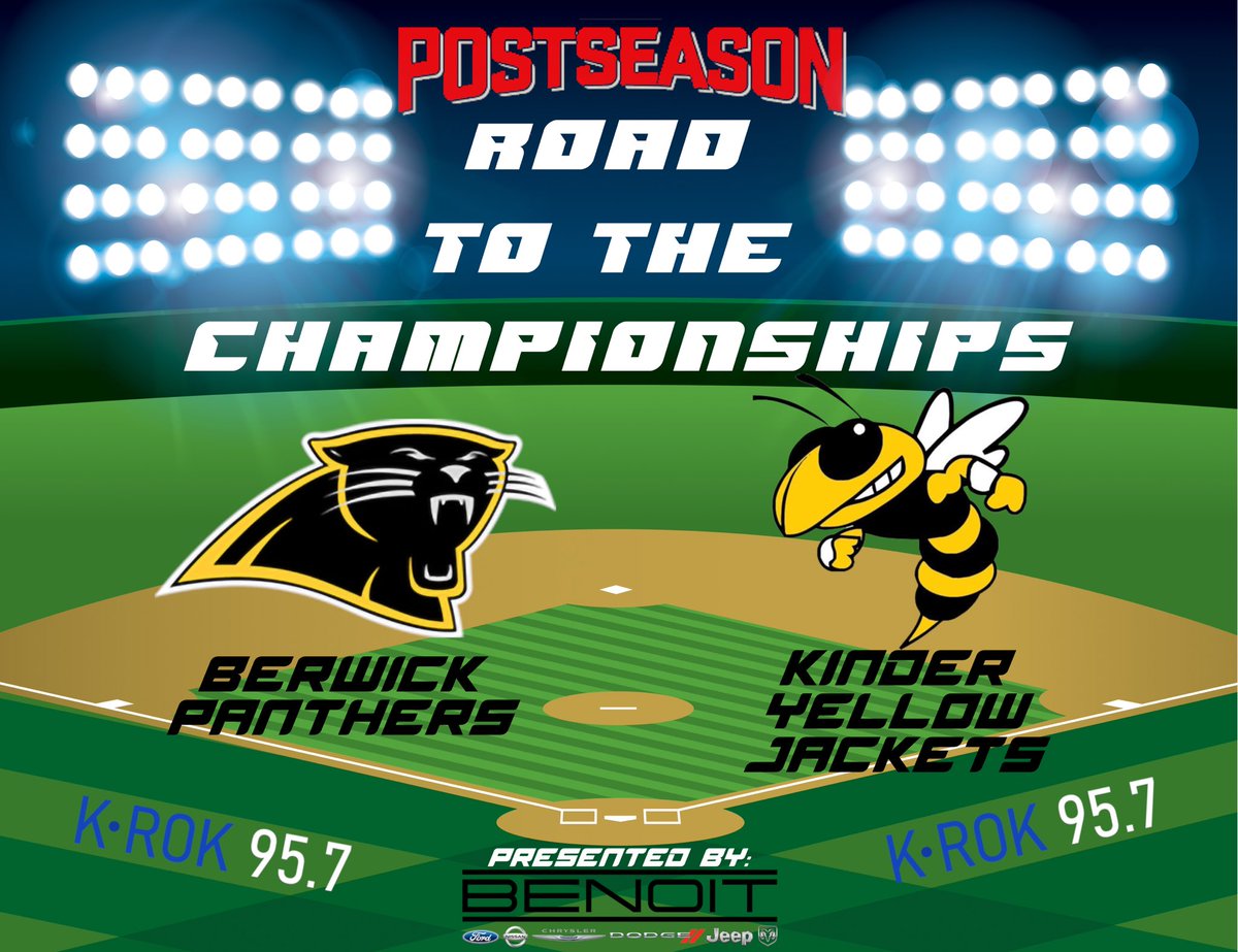 ROAD TO THE CHAMPIONSHIPS PRESENTED BY BENOIT MOTORS - SEMIFINAL EDITION

⚾️ Berwick Panthers vs Kinder Yellow Jackets ⚾️
📅 Wednesday, May 10, 2023
⏰ 2:00
🎙️ Sean Larken
📻 KROK 95.7

LISTEN LIVE: streamdb3web.securenetsystems.net/v5/KROK?CFID=b…