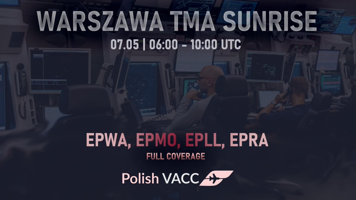 Grab the coffee! ☕️
We hope that you are already up! In a few moments we are starting our 𝗪𝗮𝗿𝘀𝘇𝗮𝘄𝗮 𝗧𝗠𝗔 𝗦𝘂𝗻𝗿𝗶𝘀𝗲!
🛫 EPWA, EPMO, EPLL, EPRA
⏰ 6-10 UTC

#VATSIMEvent #VATSIMWeekend #VATSIM <a href="/vatsimevents/">VATSIM Events</a> <a href="/VATEUD/">VATSIM Europe Division</a> <a href="/vatsim/">VATSIM</a>