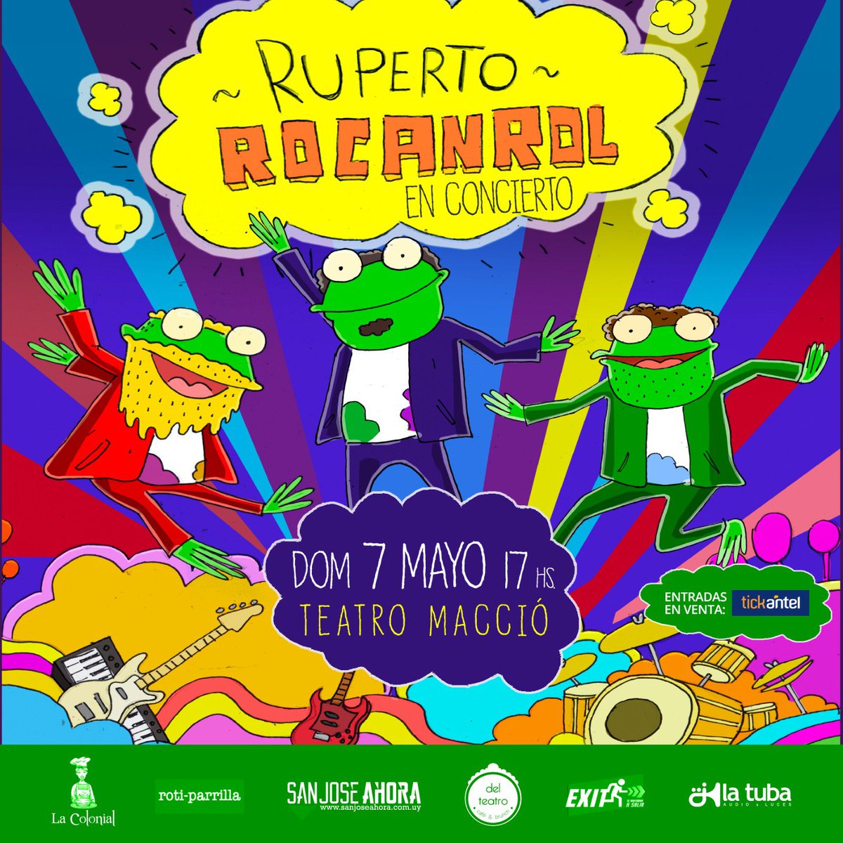 JoseExit's tweet photo. 🐸 Ruperto Rocanrol en Teatro Macció para rockear y disfrutar con los más chicos y con toda la familia! 🎤No te lo pierdas !!!
📆 Domingo 7 de mayo. 
🕘 17:00 hs.
🎭 Teatro Macció.
🎫 Entradas por Tickantel: https://t.co/nf5mY32oJJ, RedPagos y ABITAB. 
#enelmaccióesdiferente https://t.co/e4oDbYY5JS