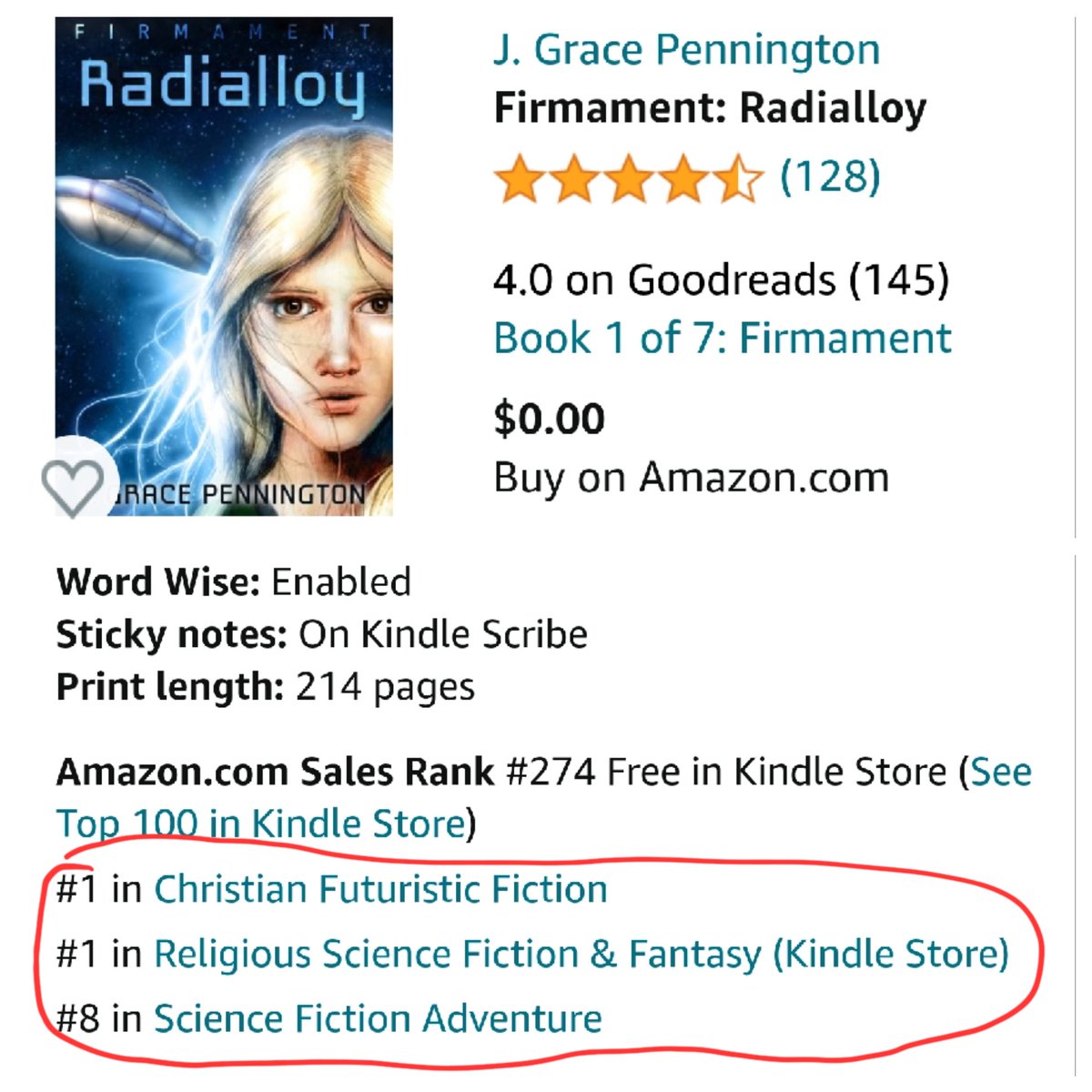 jgracetheauthor's tweet photo. Hey, these are pretty awesome numbers! Thank you to everyone who has downloaded my book! 😎

#freekindlebooks #sciencefiction #yafiction #series #freebooks https://t.co/4fhoXq9fps
